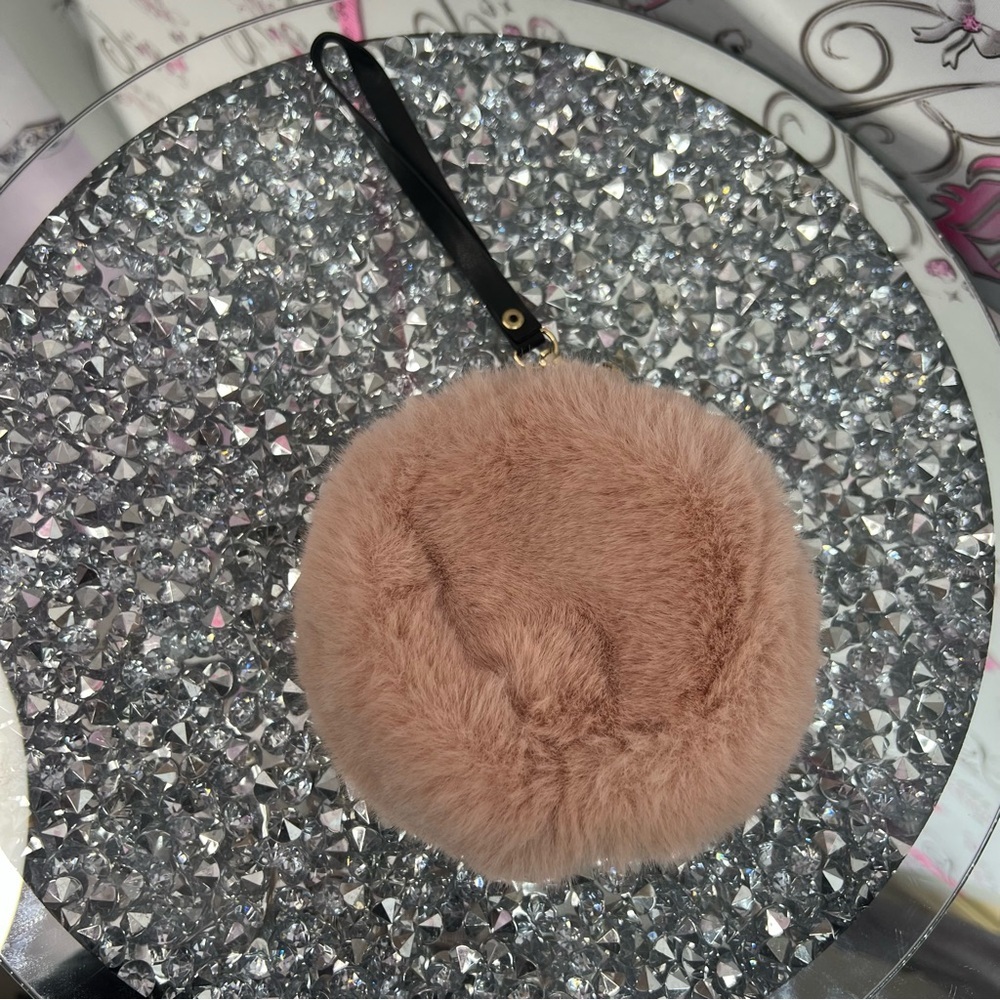 Mini bag wristlet furry fur pink black Faux Fur Pom Wristlet Keychain - Blush